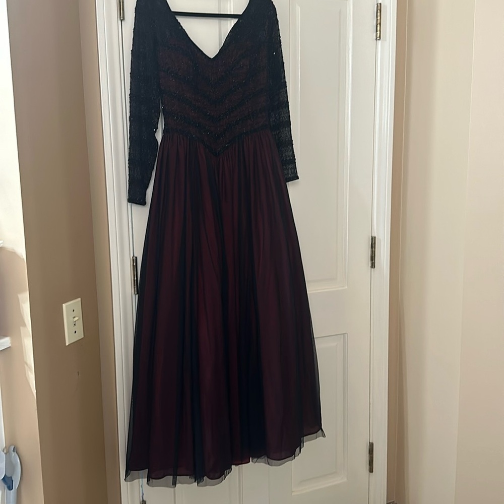 Stephen Yearick black/burgundy couture gown.